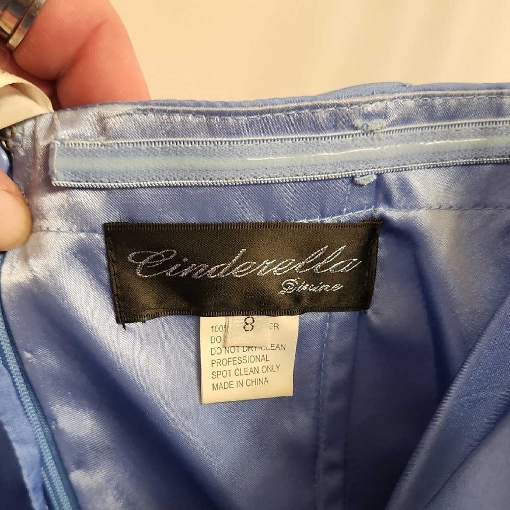 Cinderella Blue Strapless Dress with Floral Details - Picture 3 of 7